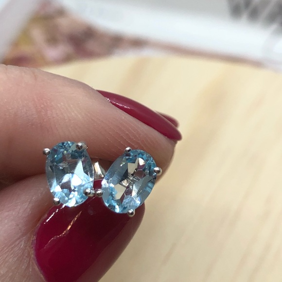 Blue Topaz Stud Earrings - Picture 5 of 8